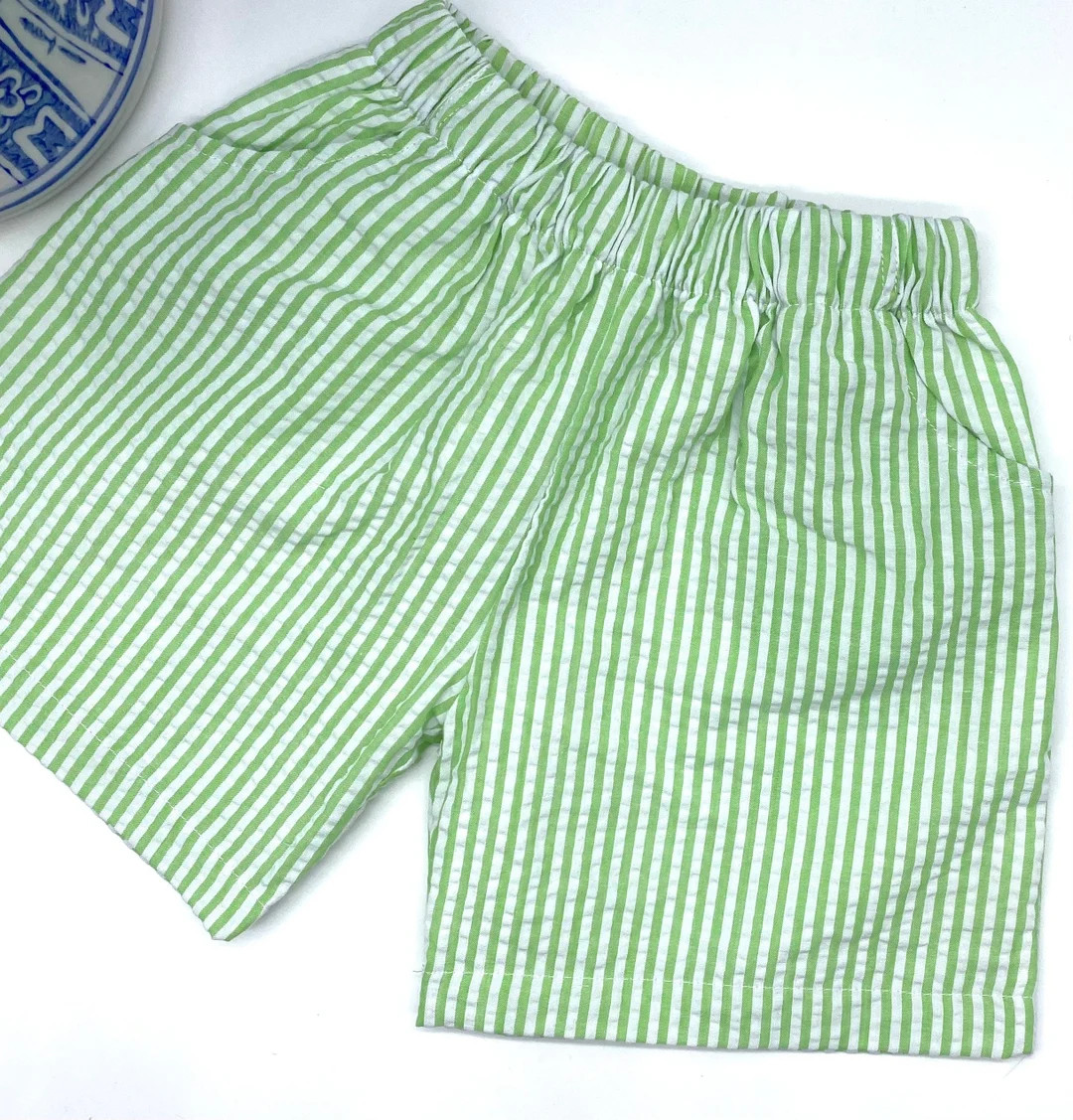 Boys’ Green Seersucker Shorts Boutique Quality Cotton 6 mo, 12 mo, 18 mo, 2t, 3t, 4t, 5t, 6. Cu... | Etsy (US)
