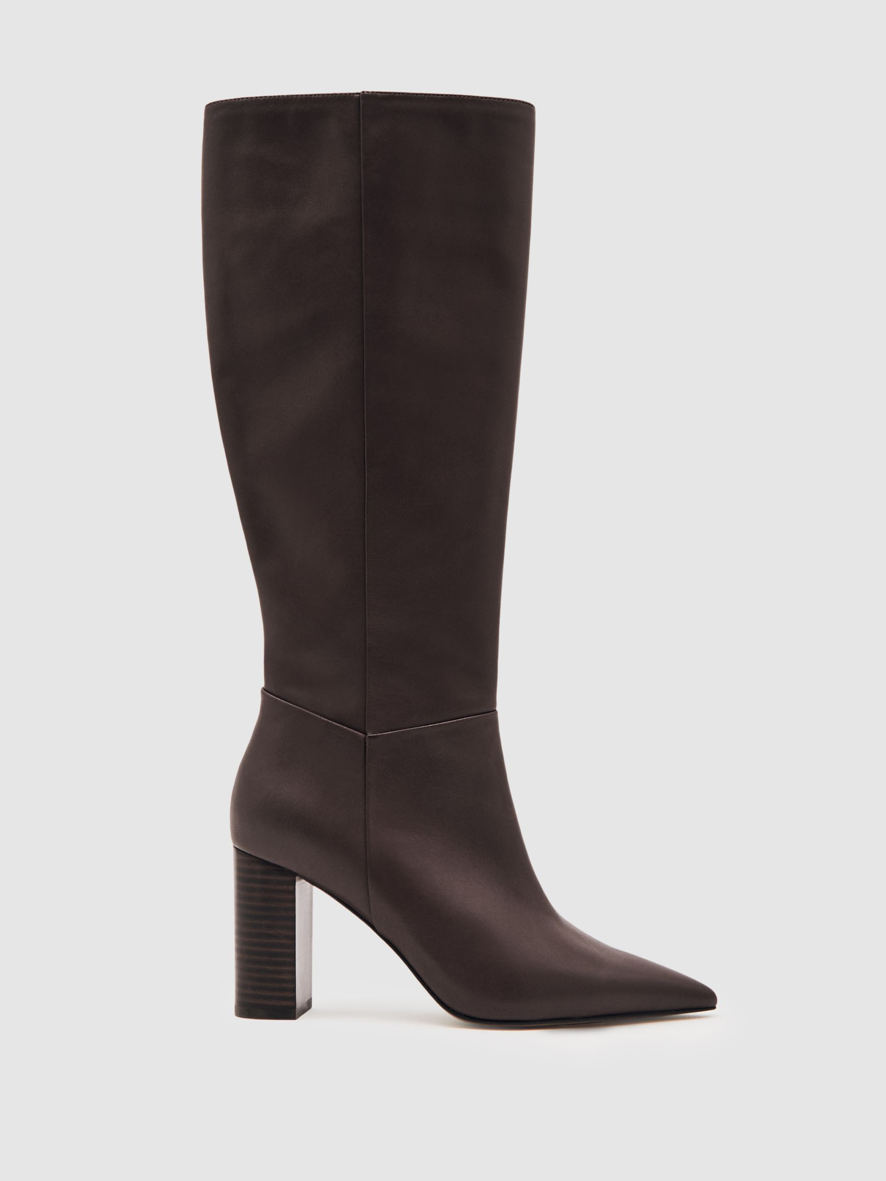 Block-Heel Knee-High Boots in Burgundy | Reiss UK