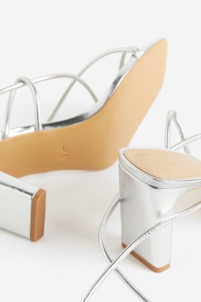 Heeled Strappy Sandals - Silver-colored - Ladies | H&M US | H&M (US + CA)