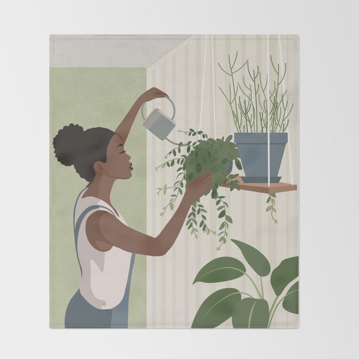 Black woman with plants Throw Blanket | Society6