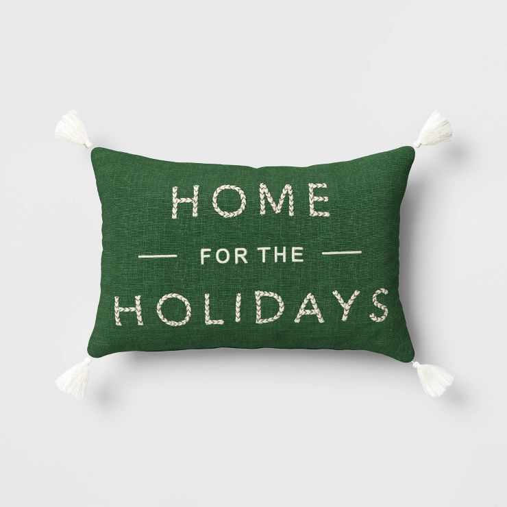 Embroidered 'Home for the Holidays' Lumbar Christmas Throw Pillow Green - Threshold™ | Target