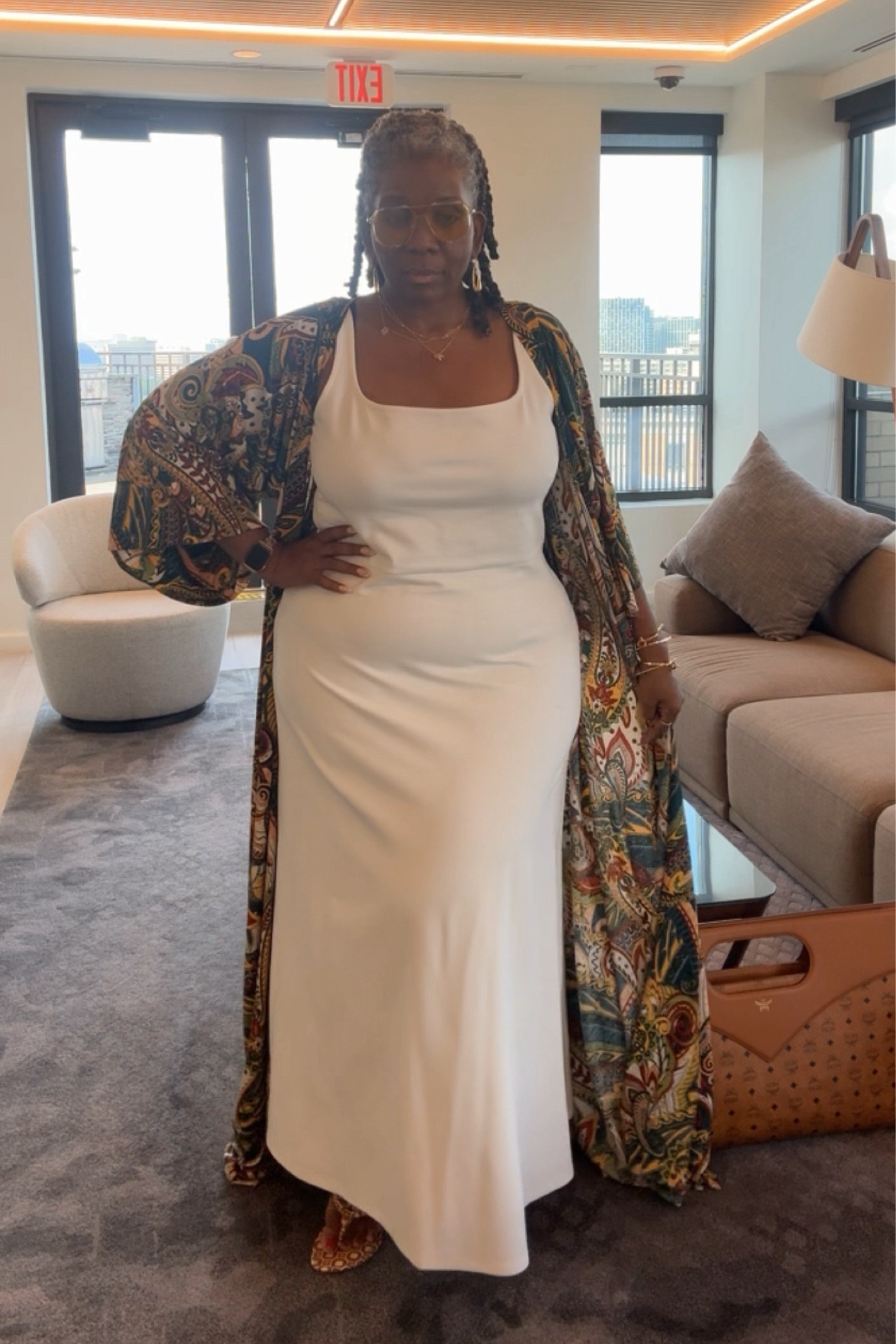 My favorite white dress from Marcella NYC.  Easy to wear, and while it pairs well with this Ovonion duster, it would also be super cute with that sequin baseball jacket in the next post ;) 

#LTKWorkwear #LTKStyleTip #LTKOver40