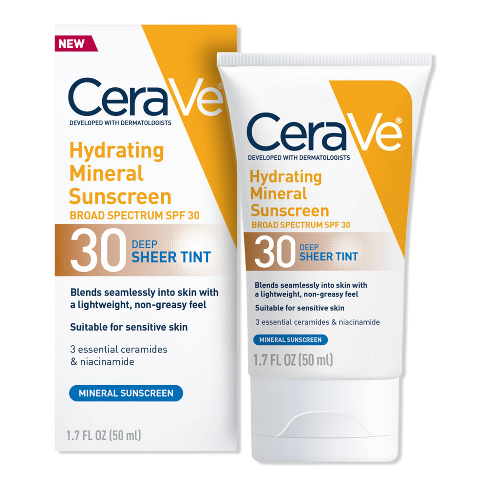 CeraVe Hydrating Mineral Sunscreen Face Lotion with Sheer Tint SPF 30 - Deep | Ulta