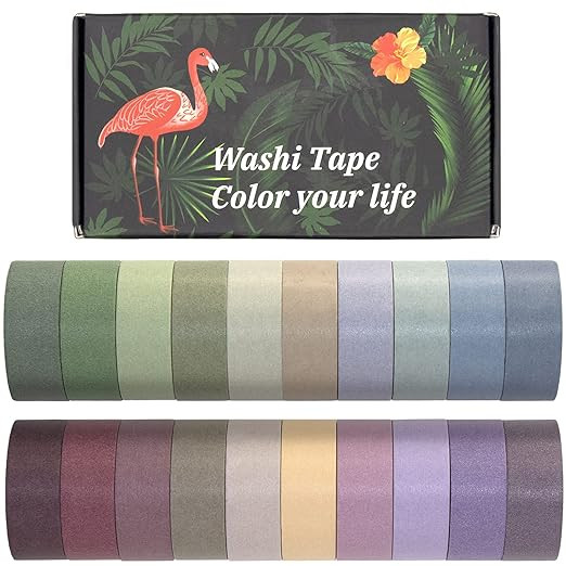 Mooker 20 Rolls Washi Tape Set, Colored Masking Tape, Decorative Nature Colored Tapes for Arts, D... | Amazon (US)