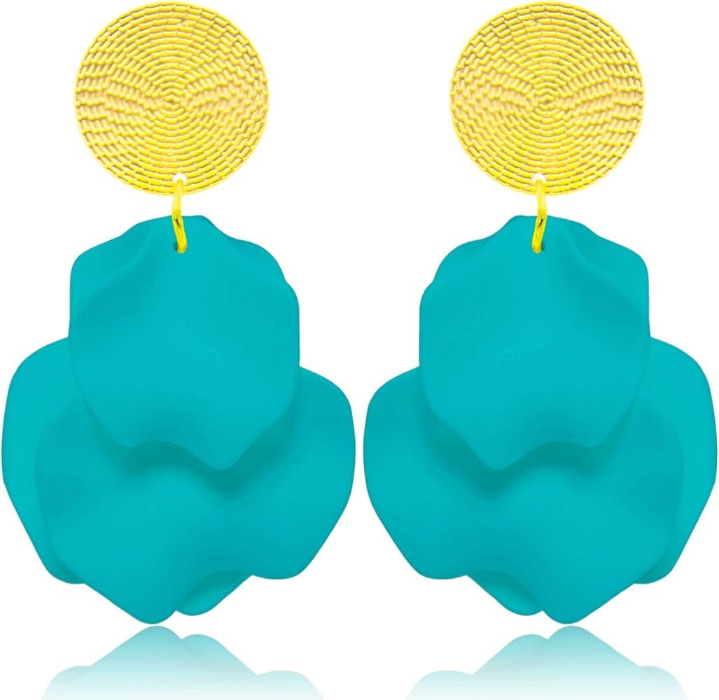 Rose Petal Dangle Earrings for Women Girls Petal Tassel Earrings Flower Earrings Drop Statement F... | Amazon (US)