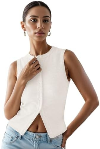 Women’s Button Down Tank Tops Ribbed Summer Vest Button Up Open Front Sleeveless Slim Fit Crop ... | Amazon (US)