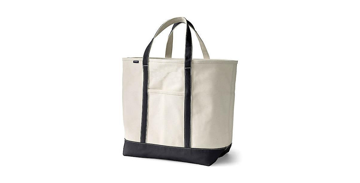 Lands' End Extra Large 5 Pocket Open Top Canvas Tote Bag - Natural/black | Macy's