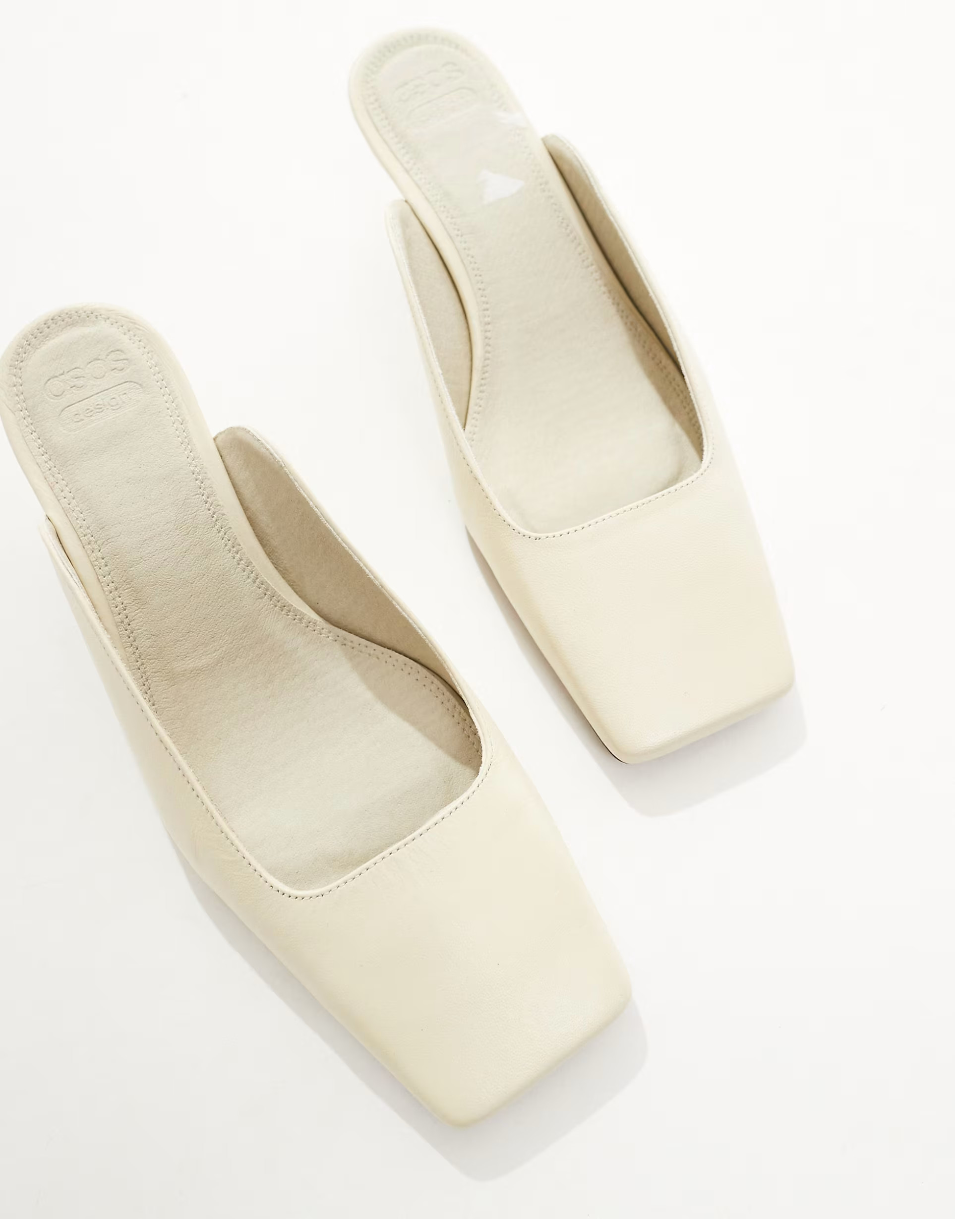 ASOS DESIGN Santiago premium leather squared toe mules in off-white | ASOS (Global)