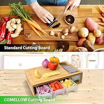 Bamboo Cutting Board with Containers, Lids, and Graters, Large Wood Chopping Board with Stackable... | Amazon (US)