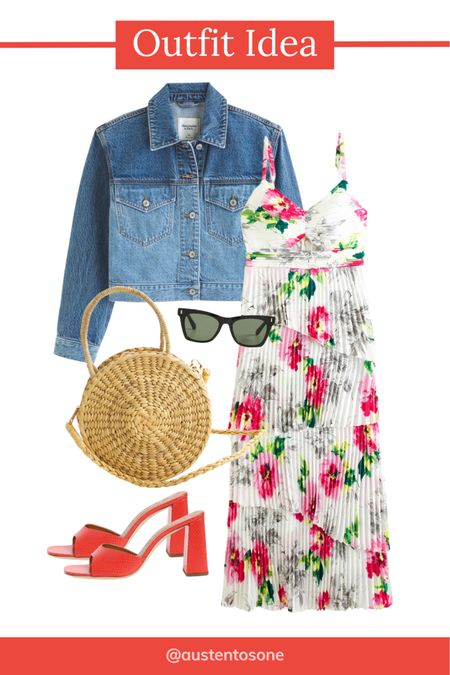 Denim jacket outfit idea! To dress up a Jean jacket try a silky dress and a colorful pair of heels. This adds a chic factor to this casual layer  

#LTKSeasonal #LTKStyleTip #LTKFindsUnder100