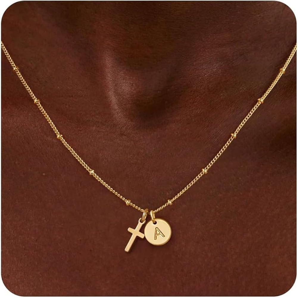 Turandoss Mothers Day Gifts for Mom Daughter, Dainty 14K Gold Plated Disc Initial A-Z Cross Penda... | Amazon (US)