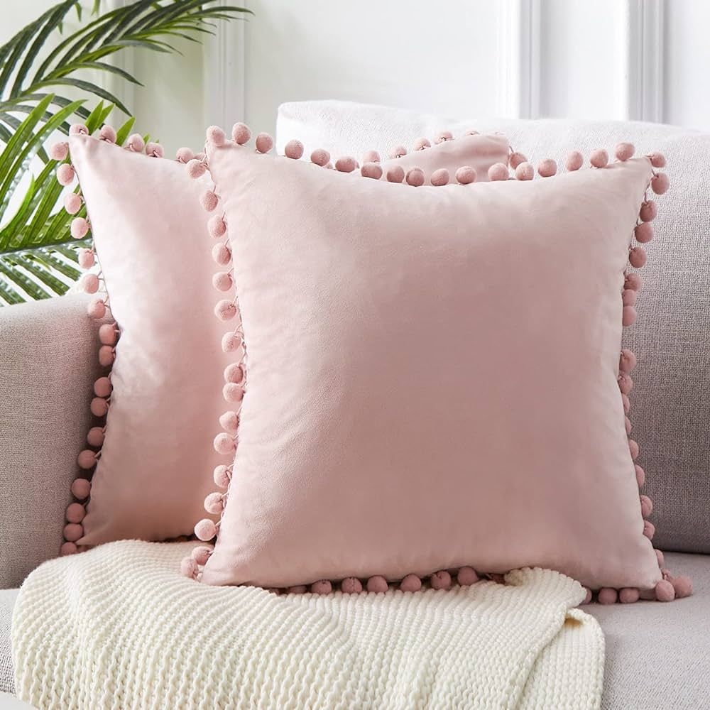 Top Finel Blush Pink Throw Pillow Covers 18x18 Inches for Couch Aesthetic Decorative Sofa Pillow ... | Amazon (US)