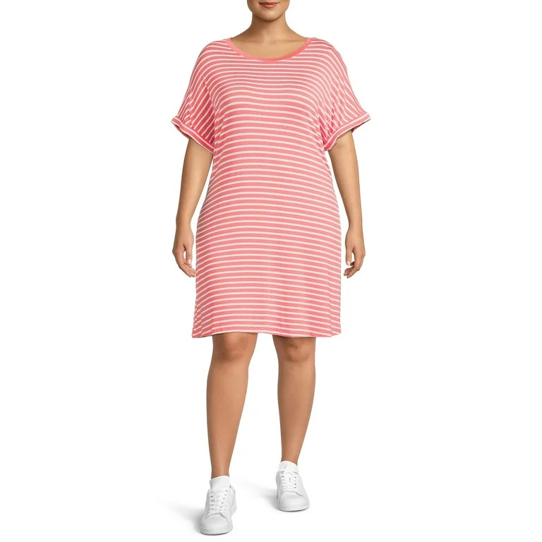 Terra & Sky Women's Plus Size Roll Cuff T-Shirt Dress | Walmart (US)
