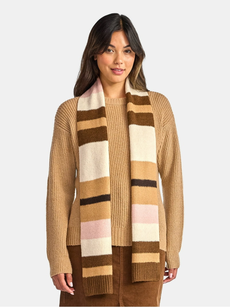 Time and Tru Women's and Women's Plus Ribbed Crewneck Sweater and Stripe Scarf Set, 2-Piece, Size... | Walmart (US)