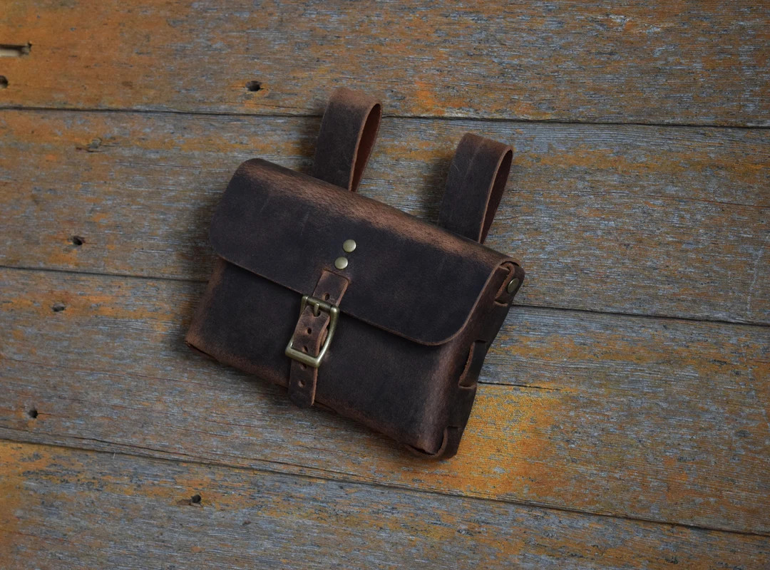 Leather Belt Pouch for Renaissance Faire, Camping, Hiking Crazy Horse Brown Leather Large Pouch -... | Etsy (US)