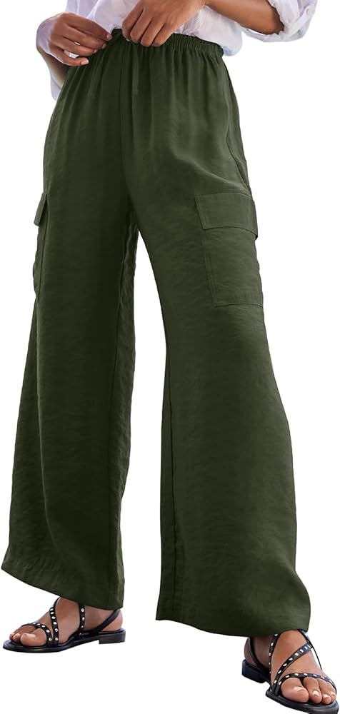 EVALESS Women Palazzo Pants Summer Casual Wide Leg High Waist Lounge Flowy Beach Trousers Travel ... | Amazon (US)