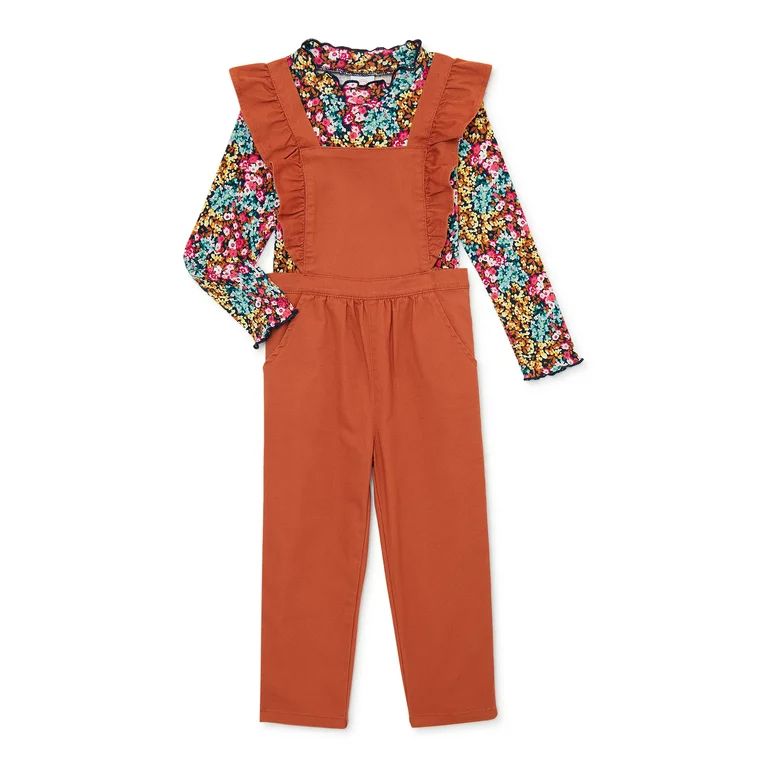 Wonder Nation Baby and Toddler Girls Long Sleeve Top and Jumpsuit, 2 Piece Outfit Set, 12M-5T | Walmart (US)