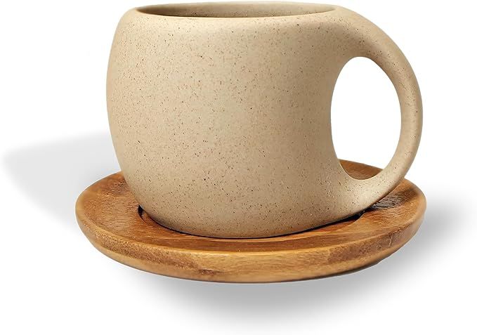 Ceramic Coffee and Tea Cup with Natural Acacia Wood Saucer (8 Oz), Best for Latte, Cappuccino, Te... | Amazon (US)