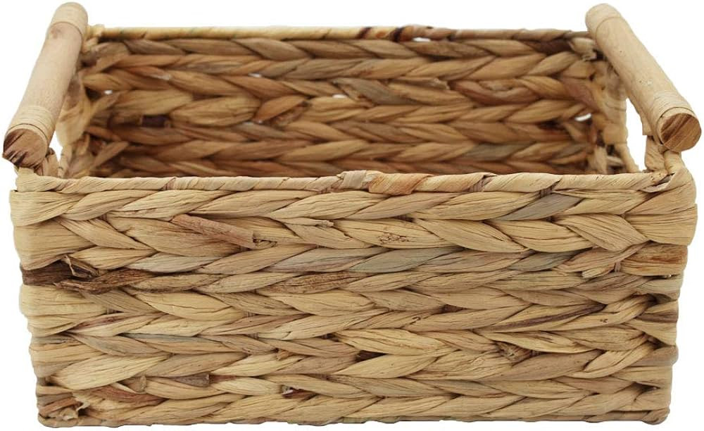 Cesta de almacenamiento fabricada por jacinto de agua con asas de madera, artes y artesanías (me... | Amazon (US)