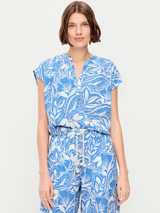 Short-Sleeve Crinkle Gauze Popover Top | Old Navy (US)