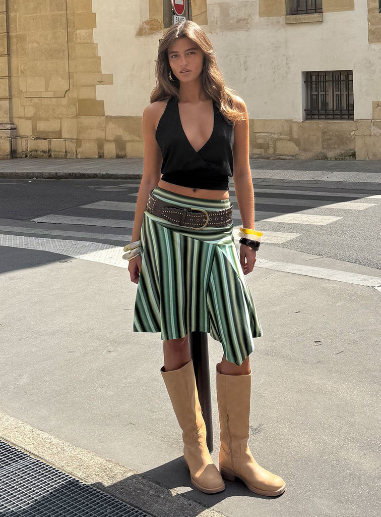 Desidera Asymmetrical Midi Skirt Blue Multi Stripe | Princess Polly US
