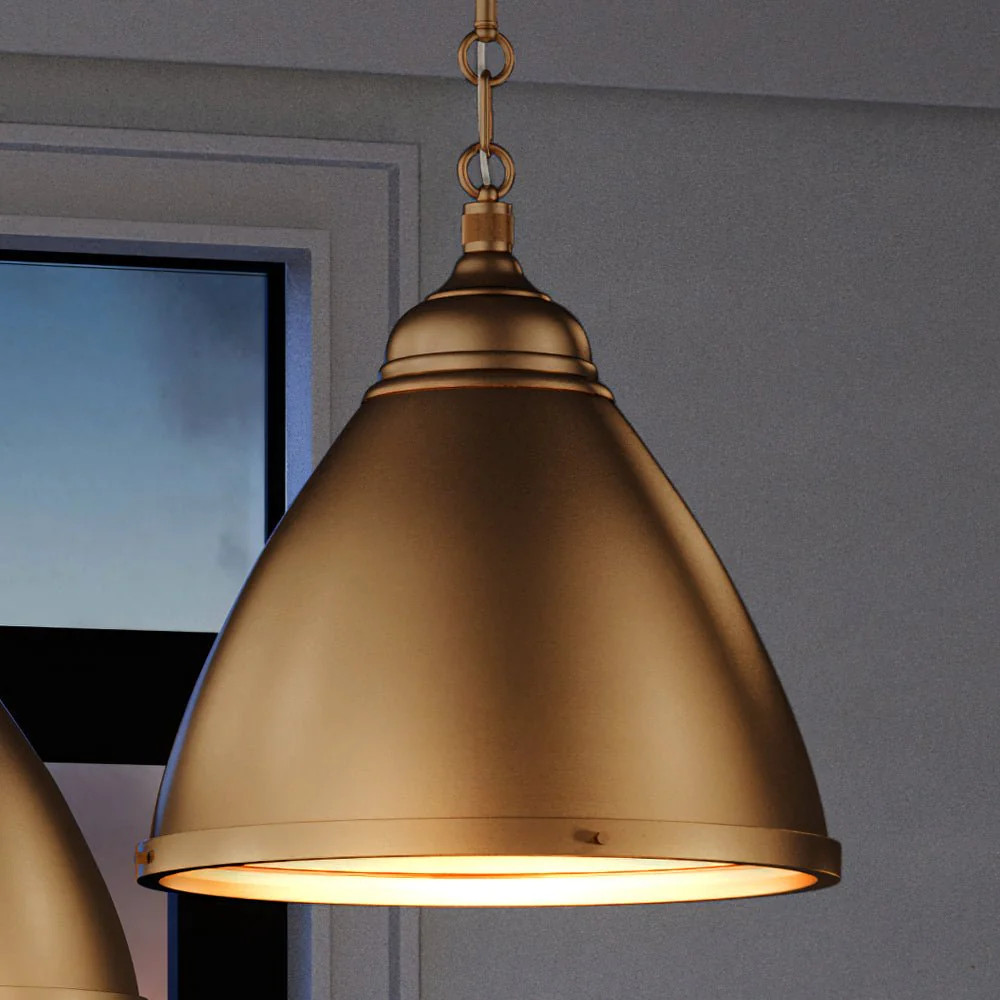 UEX2471 Luxe Industrial Pendant 16''H x 15''W, Satin Brass Finish, Waterford Collection | Urban Ambiance, Inc.