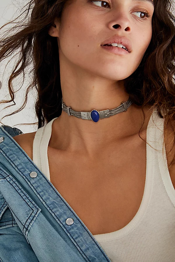 Running Wild Collar by Free People, Silver Lapis, One Size | Free People (Global - UK&FR Excluded)