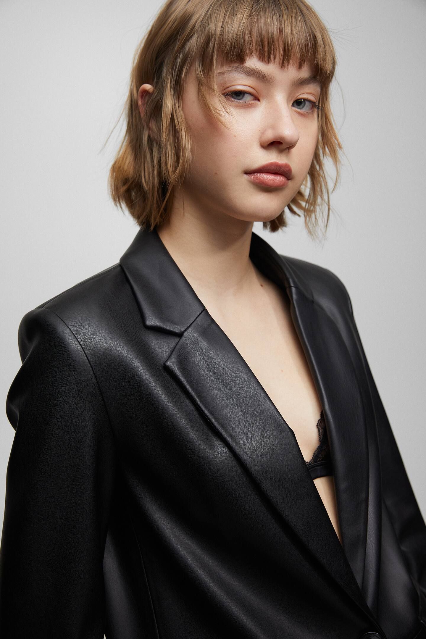 Faux leather blazer with a pocket | PULL and BEAR UK