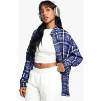 Womens Flannel Oversized Shirt - Blue - 4 | boohoo (US & Canada)