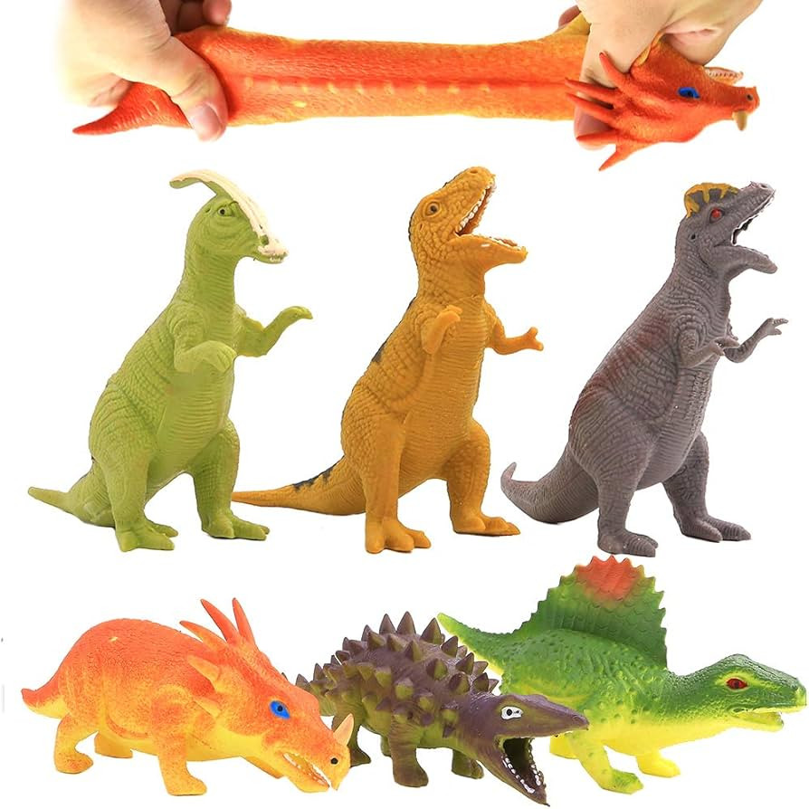 ValeforToy Dinosaur Toy,8 inch Rubber Dinosaur Set(6 Pack),Super Stretches Material TPR with Gift... | Amazon (US)