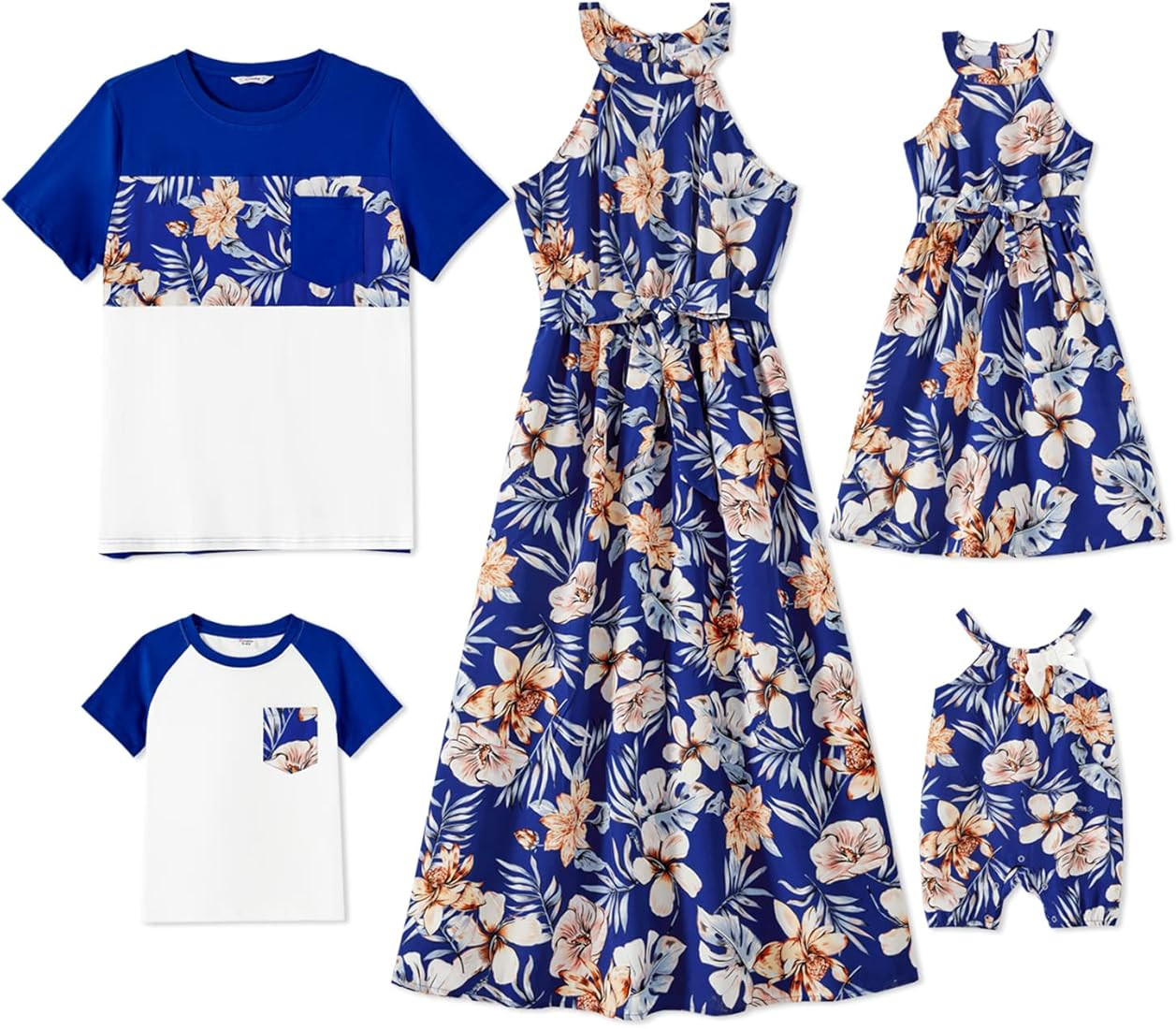 PATPAT Family Matching Outfits Mommy and Me Dresses Allover Floral Print Halter Neck Dress and Sh... | Amazon (US)