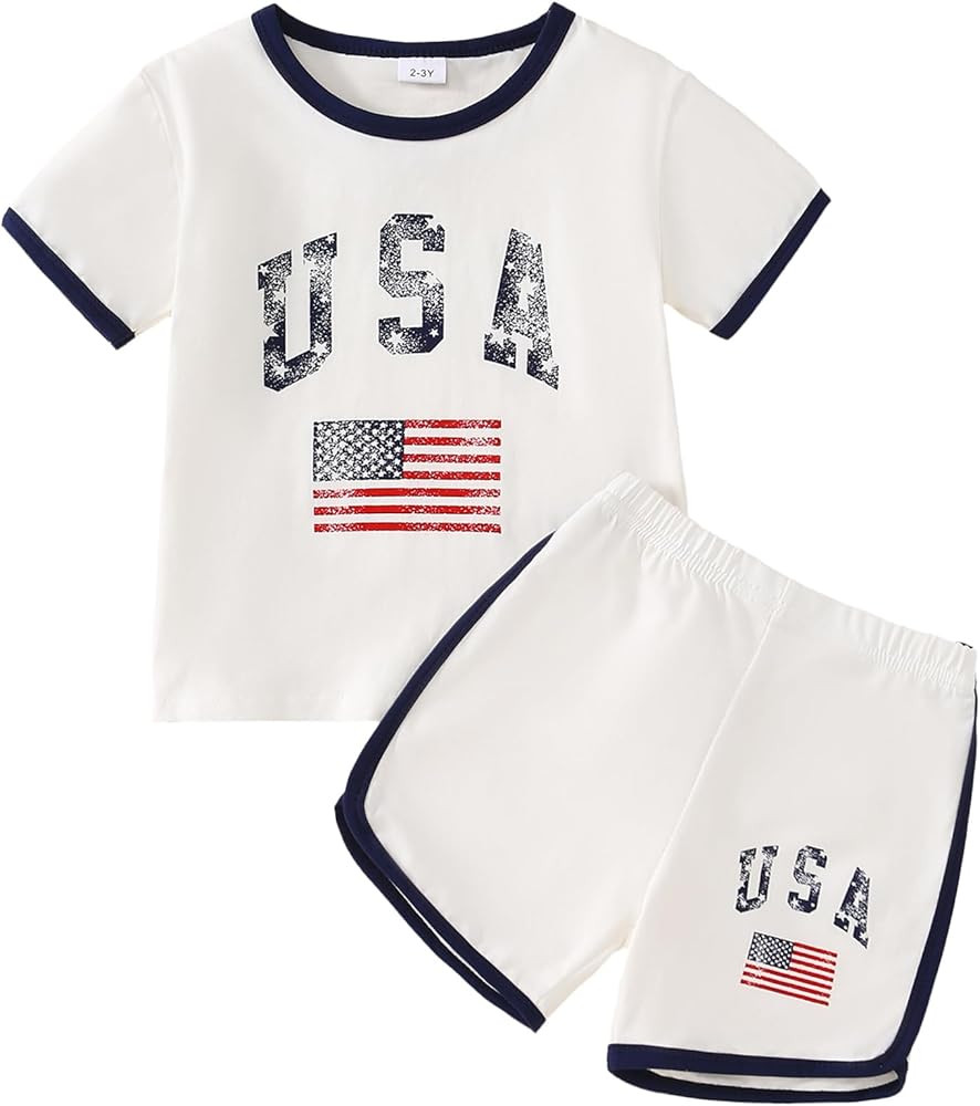 Toddler Boy/Girl 4th of July Outfit USA Tee Shirt Top+American Flag Shorts Independence Day Cloth... | Amazon (US)