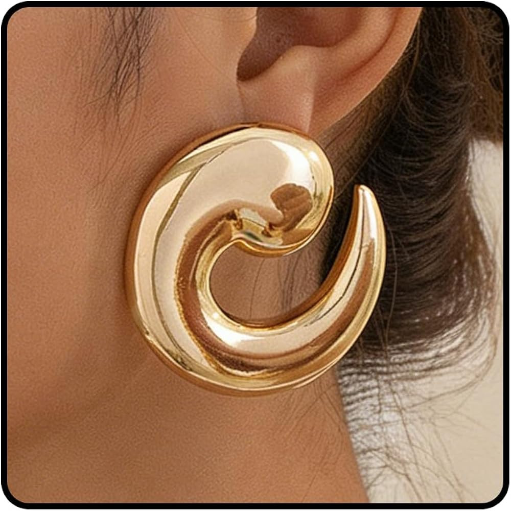 Gold Chunky Earrings for Women Trendy Non Tarnish Large Spiral Stud Earrings Lightweight Big Comm... | Amazon (US)