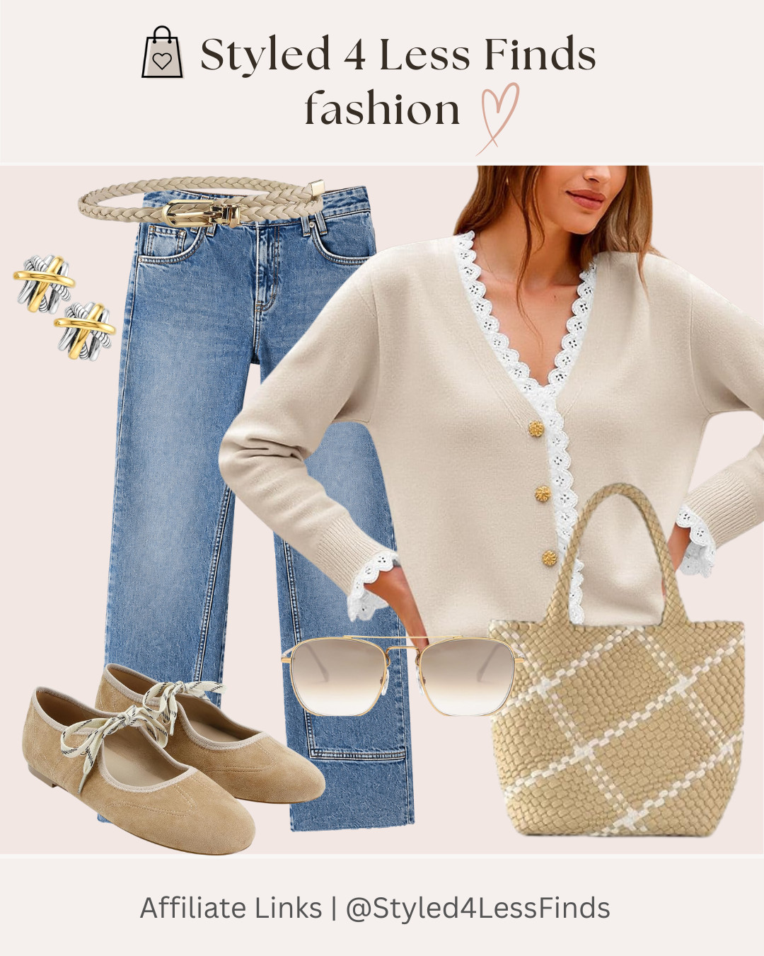 ✨ Easy, elevated, and so easy to wear! ✨

This neutral + denim combo is one of those outfits you can reach for again and again. The feminine lace-trim cardigan adds a pretty touch to classic straight-leg jeans, while the ballet flats, woven bag, and gold accessories pull everything together. 🤍

Style tip: When wearing relaxed denim, add polished accessories like a structured bag, statement sunglasses, and delicate gold jewelry to instantly make the outfit feel more elevated. 

 #LTKcanada #LTKfall #LTKover50style