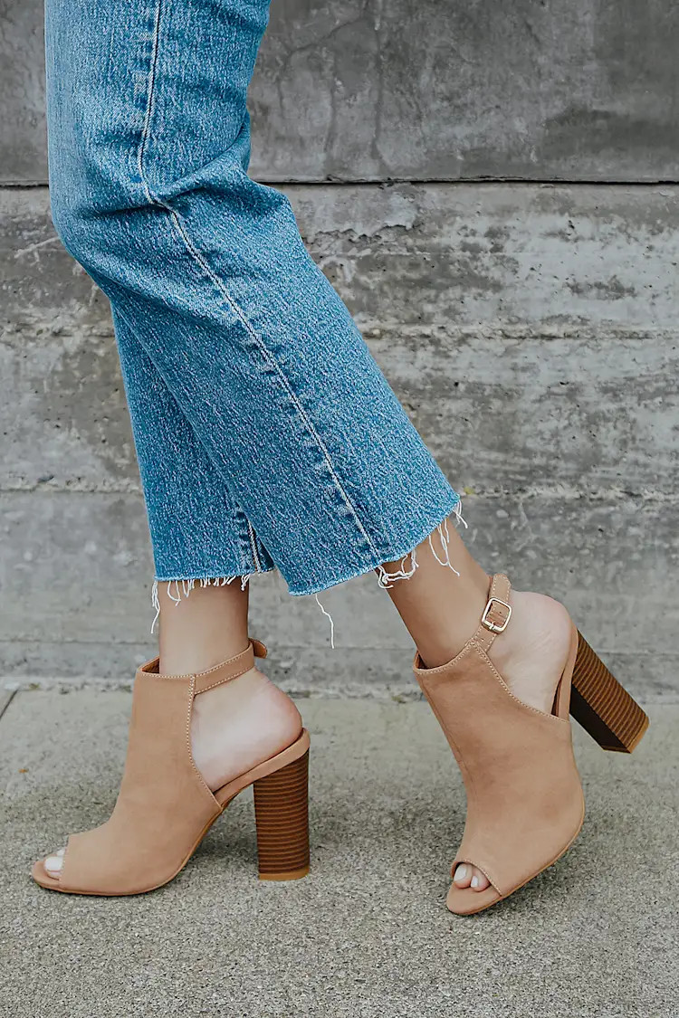Budding Romance Camel Suede Peep-Toe Booties | Lulus (US)