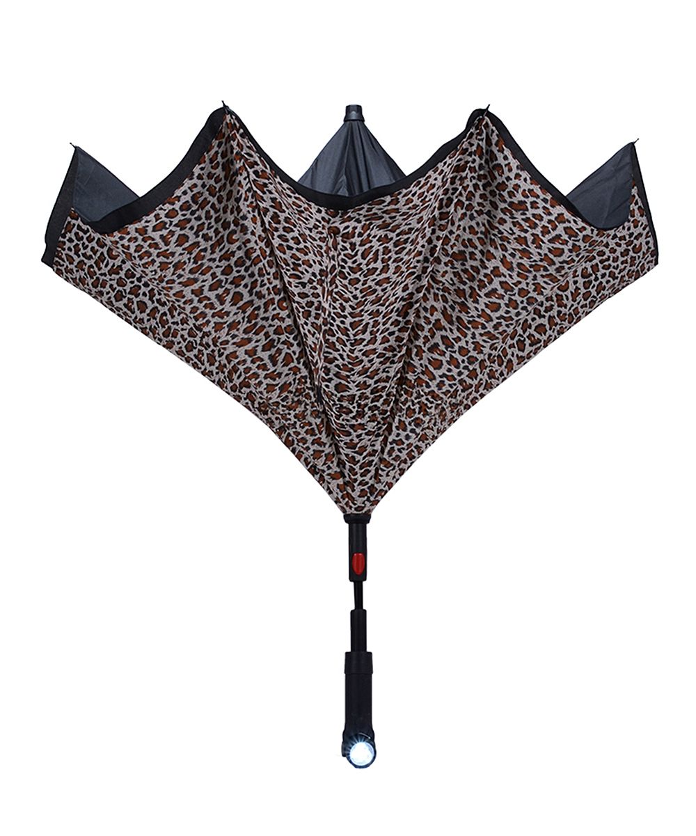 Revers-A-Brella Leopard - Black Leopard Lighted Reverse-Close Umbrella | Zulily