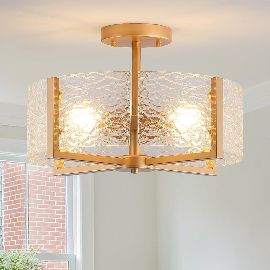 18 inch Large Gold Semi Flush Mount Drum Ceiling Light Fixture, 4-Light Glass Close to Ceiling Li... | Amazon (US)