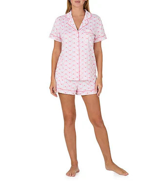 Pearl Shells Print Short Sleeve Notch Collar Brushed Jersey Knit Shorty Pajama Set | Dillard's