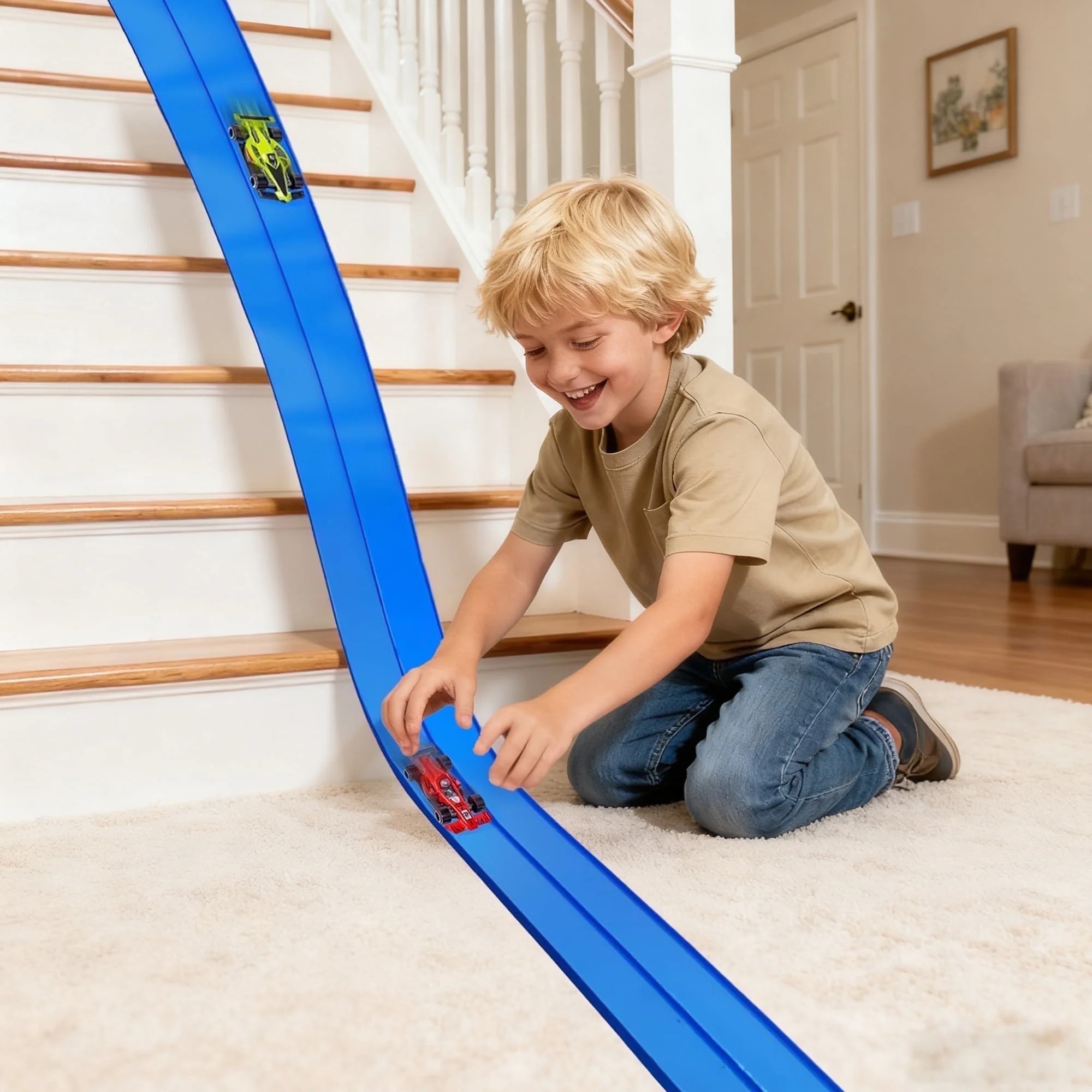 Flexible Diy Track Car for Kids,Toys for boys 15 Feet Long Rolls Up Portable Racetrack with 2 Toy... | Walmart (US)