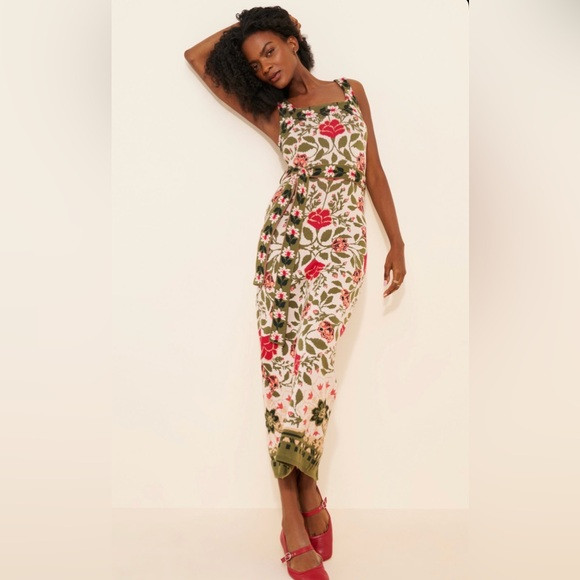 FARM Rio Sand Garden Tapestry Knit Midi Dress Size L EUC | Poshmark
