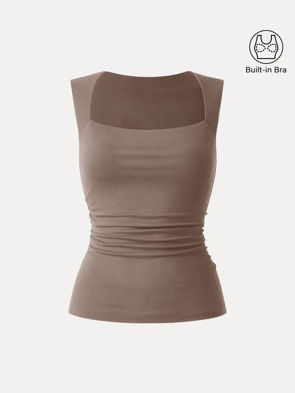 Square Neck Side Ruched New Airy Brami Tank | OGLmove