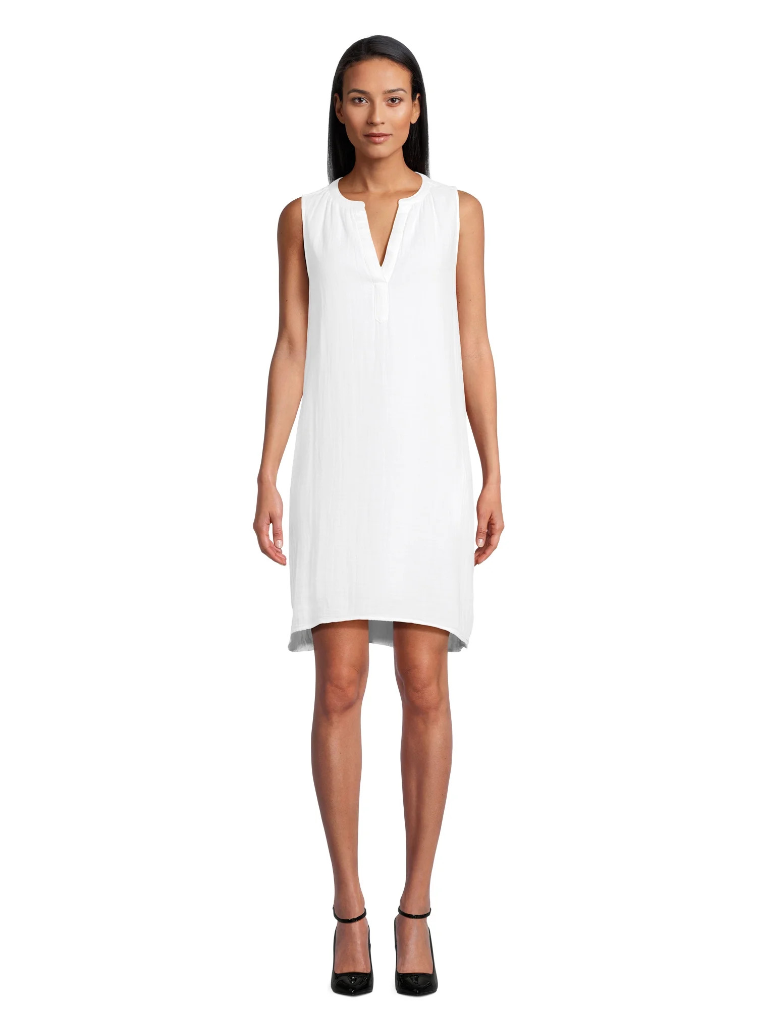 Time and Tru Women's Cotton Sleeveless Double Cloth Dress, Sizes XS-XXXL | Walmart (US)