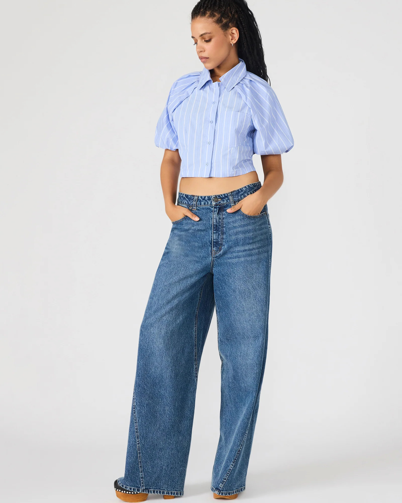 MELLIE Midnight Blue Denim Wide-Leg Women's Jeans | Steve Madden (US)