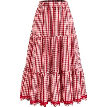CIDER Women's Gingham Long Skirts Plaid Maxi Skirt Flowy A Line Summer Skirts Casual Trendy | Amazon (US)