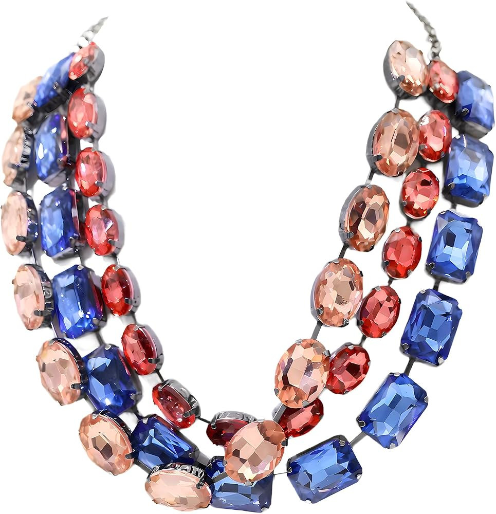 Chunky Layered Crystal Rhinestone Choker Collar Necklace for Women Sparkly Colored Neck Chain Sta... | Amazon (US)