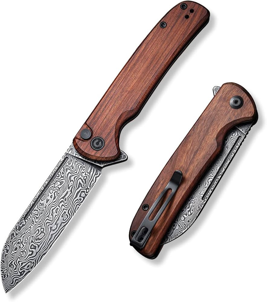 CIVIVI Chevalier Folding Pocket Knife, Button Lock EDC Knife 3.46" Black Hand Rubbed Damascus She... | Amazon (US)