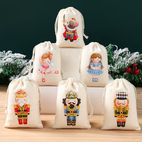 Amazon.com: 6 Pcs Christmas Drawstring Gift Bags 3.94 x 5.91 inch - Durable Cotton Christmas Good... | Amazon (US)