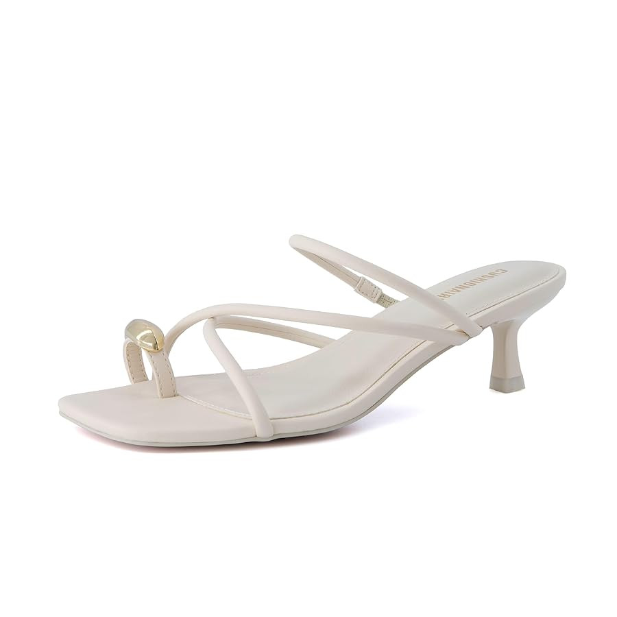 CUSHIONAIRE Maui Women’s Strappy Toe-Ring Slip On Kitten Heel – Vegan Leather Dress Sandal + ... | Amazon (US)