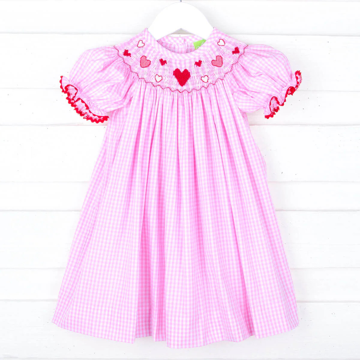 Pink and Red Hearts Smocked Bishop Dress | Classic Whimsy