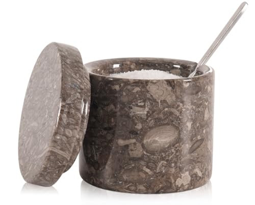SPESHSTONES Marble Salt Cellar with Lid and Spoon 3 Inch Oceanic Handmade Spice Jars for Kitchen Storage - Flaky Salt Holder, Decorative Sugar Bowl & Small Seasoning Containers for Countertop Decor | Amazon (US)